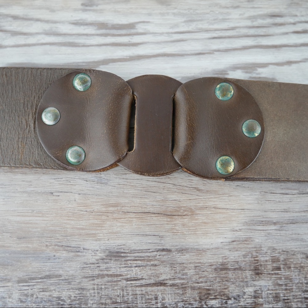 Salvatori brown leather belt w/brass tone buckle L - Picture 5 of 8